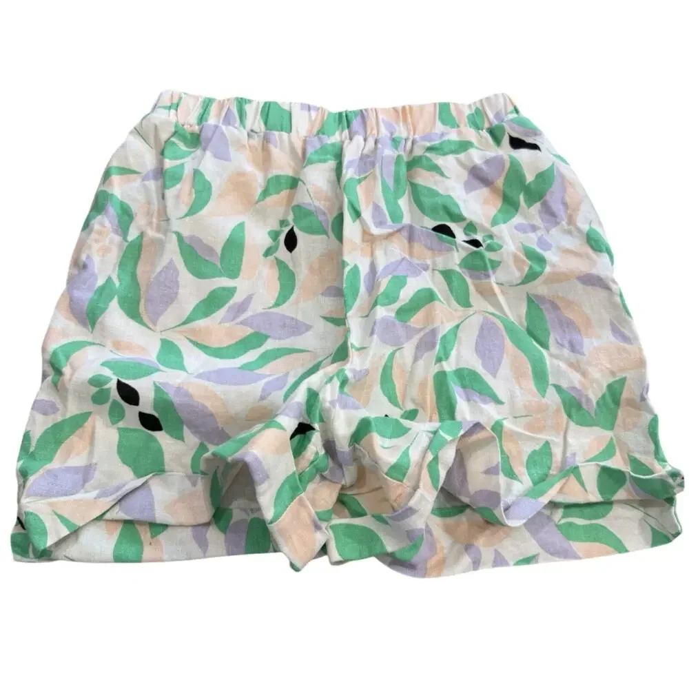 Gianni Bini Tropical Floral Shorts Linen Blend High Waist Casual Beachy Size XS
